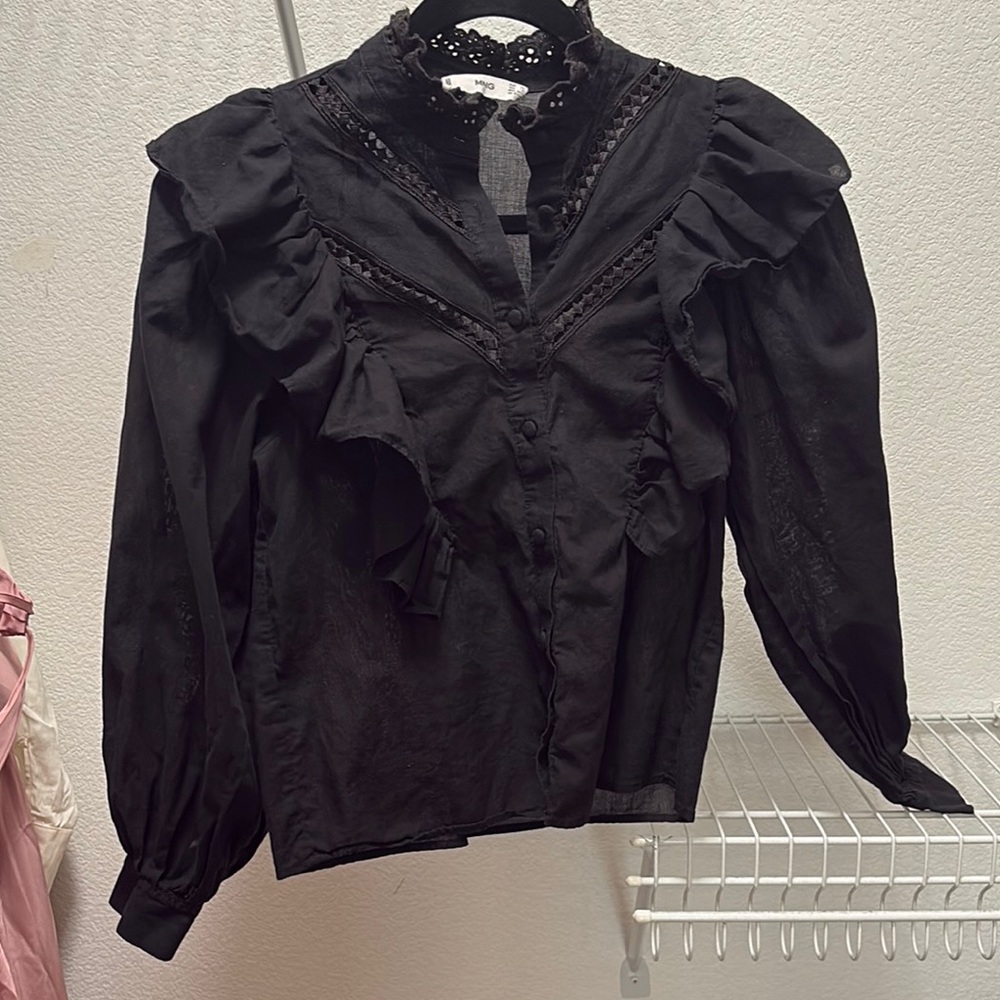 Elegant Black Ruffled Women's Top